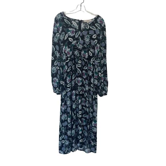 LOFT Floral V-Neck Midi Dress Black Long Sleeve Women's Size 8 Party/Casual - Picture 2 of 6